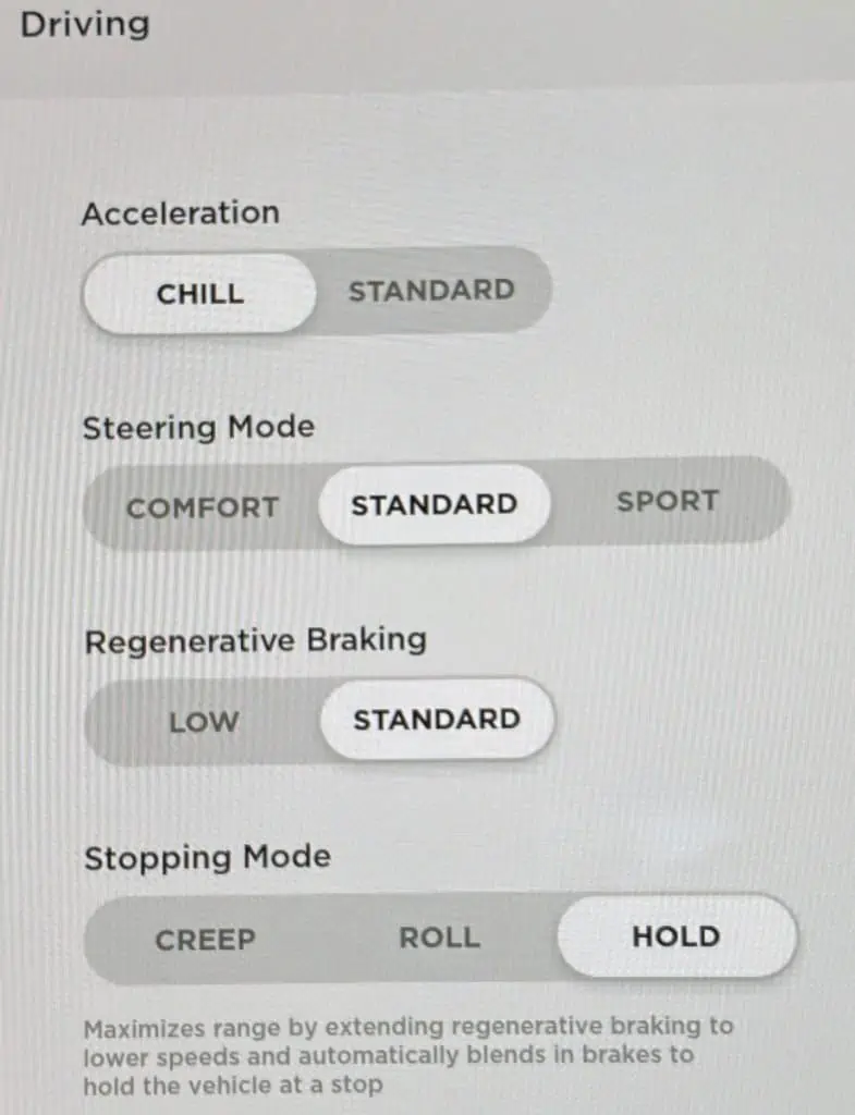 Tesla Model 3 Driving Settings