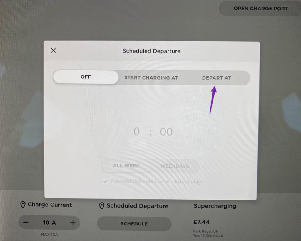 Set departure time for scheduled charging