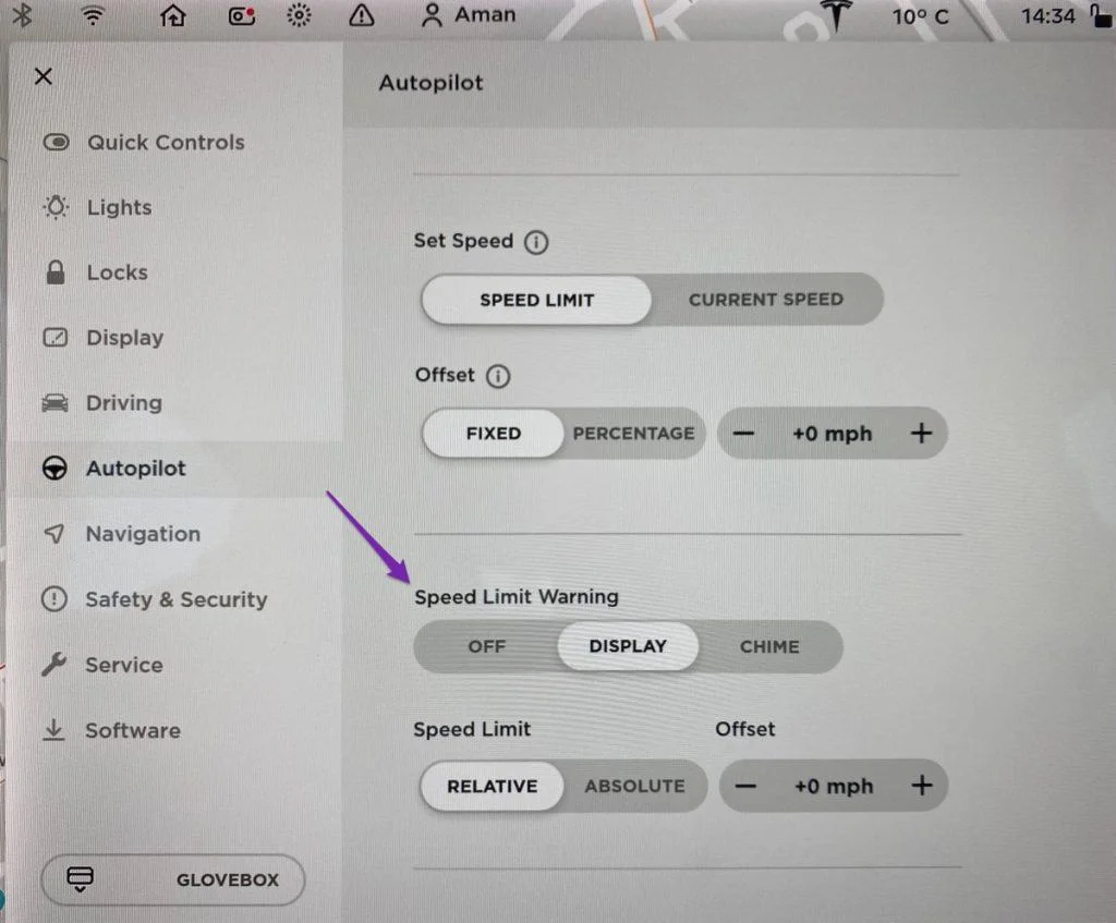 Tesla Autopilot Set Speed Limit Warning