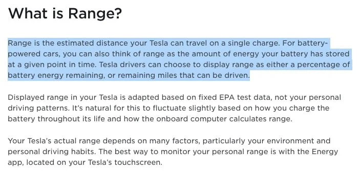 What is Range for Tesla electric vehicle