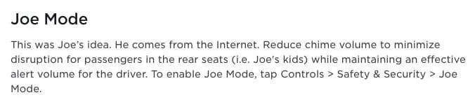 joe mode in Tesla v10 software release notes