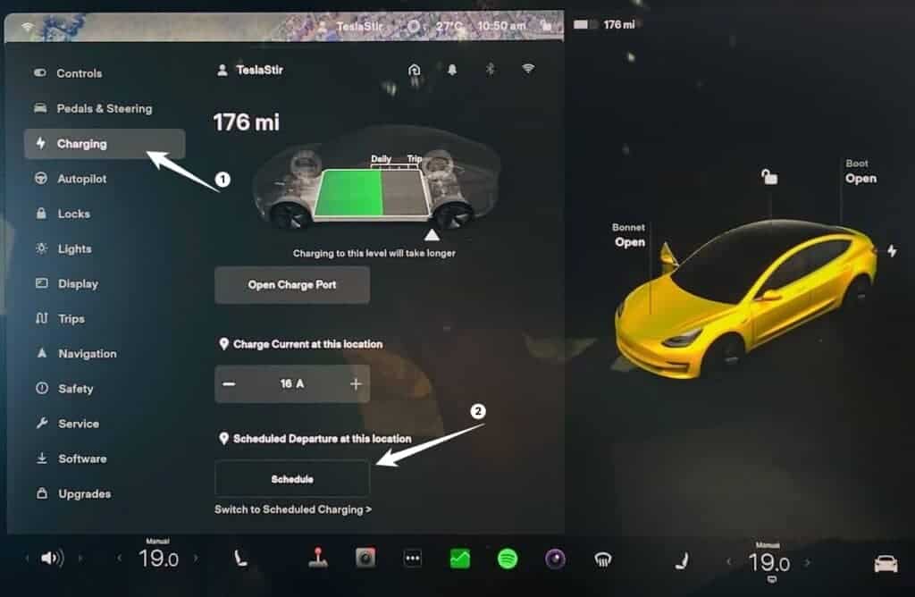 Tesla Scheduled Charging (Charging > Schedule)