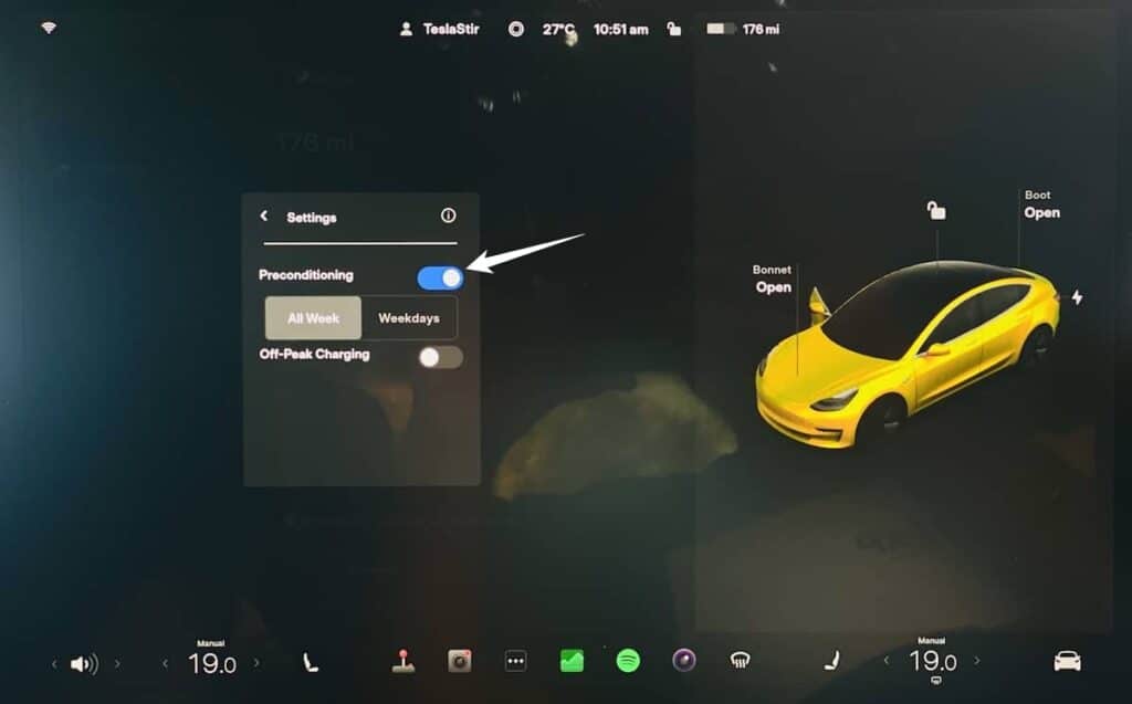 Tesla Scheduled Charging: Set Preconditioning to Yes