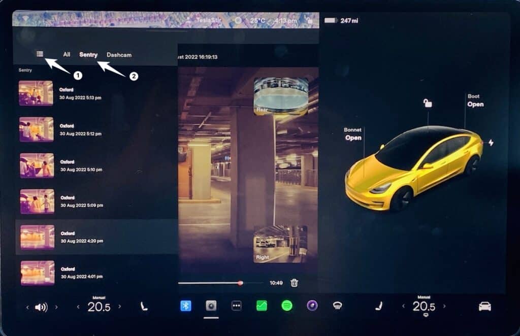 tesla sentry mode footage viewer