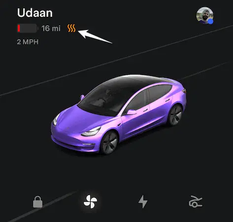 Orange squiggly lines shown on preconditioning Tesla battery