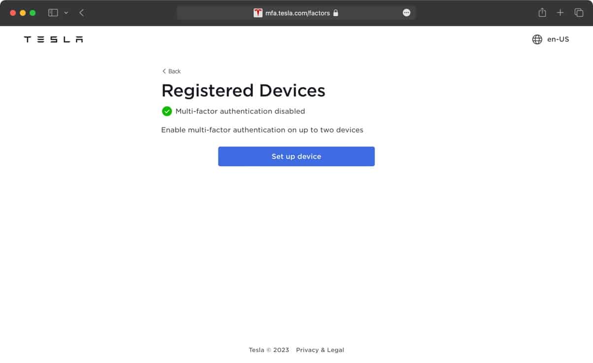 Multi-factor authentication disabled on Tesla account