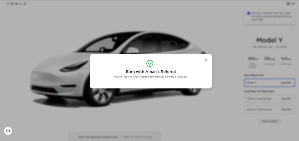 1000 tesla referral credits applied