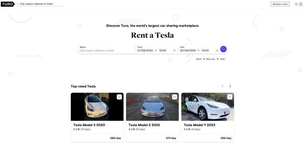 rent a tesla on turo for extended test drive