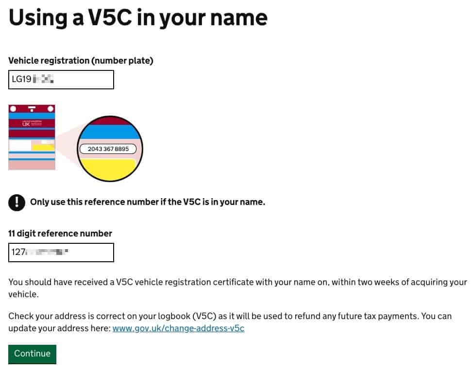 using V5C certificate to tax electric vehicle