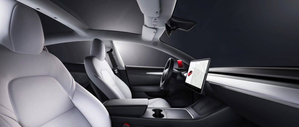 Tesla Model 3 Interior with white seats